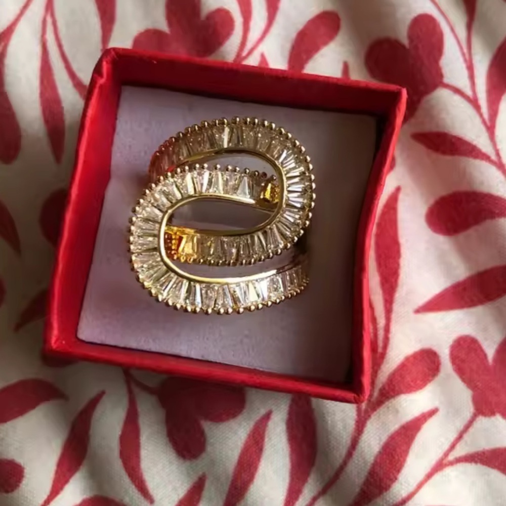 Gold Baguette Crystal Wrap Ring | Elegant Statement - Picture 7 of 14
